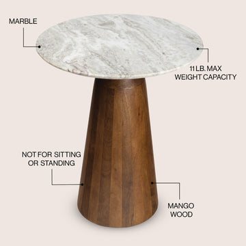 Kaito 18" Rustic Minimalist Marble/Wood Accent Table